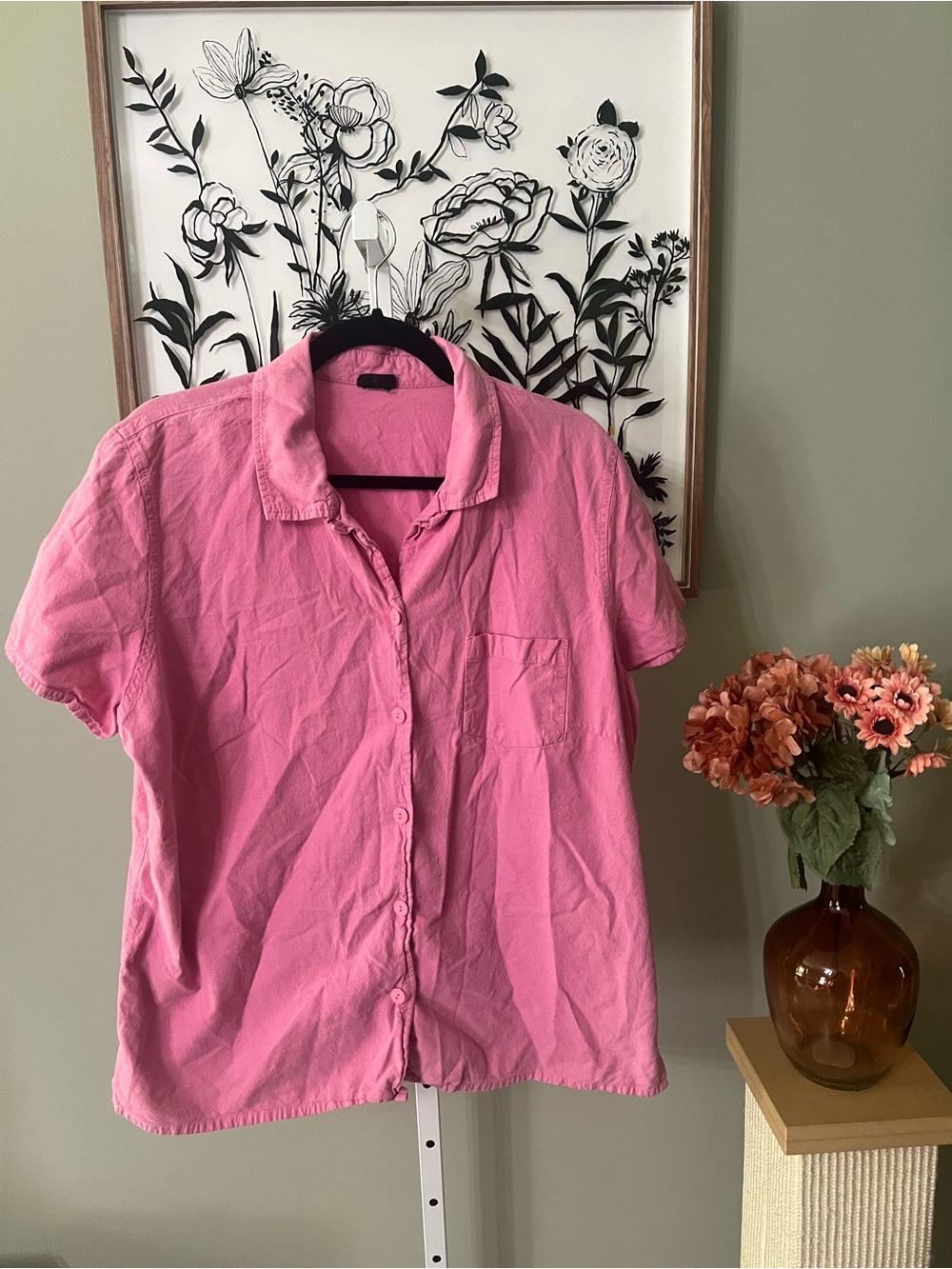 Basic Editions Pink Short Sleeve Button Down Lightweight Beachy Size XL